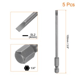 sourcing map 5pcs SL4 Magnetic Slotted Screwdriver Bits 4mm S2 Steel Flat Head Screwdriver Bit 1/4" Hex Shank Industrial Grade Screw Driver Drill Bits 100mm (3.9") Long for Screws