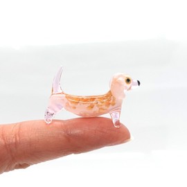 Sansukjai Dachshund Micro Tiny Figurines Hand Blown Glass Art Animals Collectible Dog-Lover Gift Home Décor (Marble Orange Pink)