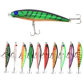 JSHANMEI Fishing Lures Kit Topwater Minnow Crankbaits Hard Baits Set Sinking Lure Swimbait Set for Bass Trout Walleye Redfish Saltwater Freshwater Artificial Fishing Lure 10pcs/pack