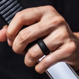 ThunderFit Mens Silicone Rings Wedding Bands Classic & Middle Line 8.7mm Wide 2mm Thick - 1/4/7 Variety Multipack (4 Black Rings, 9.5-10 (19.8mm))