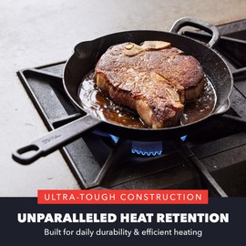 GreenPan x Bobby Flay Cast Iron Skillet Set, 8” &10” Pre-Seasoned Frying Pans, Pour Spouts, Induction Compatible, Oven, Grill, Indoor/Outdoor, Durable, Black