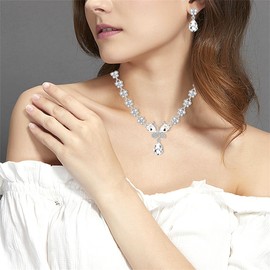 Yongxu Exquisite Bridal Zircon Jewelry Set, Wedding Two Piece Set Pearl Necklace Earrings Party Set Accessories, Zircon Earrings Necklace Jewelry Set, Gift for Women