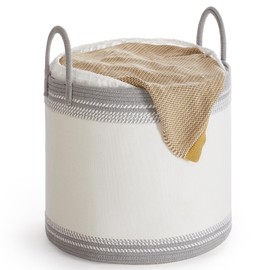 SONGMICS Laundry Hamper 90L, Laundry Basket with Handles, Laundry Bag with Lid, Cotton Rope, Drawstring, for Clothes, Blankets, Living Room, Bedroom, Dove Gray URLH090G01