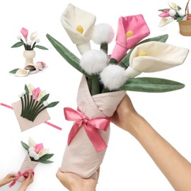MorisMos 10pcs Plush Calla Lily Artificial Flowers Bouquet,Pink /White Fake Flower Toys for Kid Adult Wedding Valentine’s Birthday Mother's Day Gift, Detachable Stuffed Faux Flores for Vase Home Decor