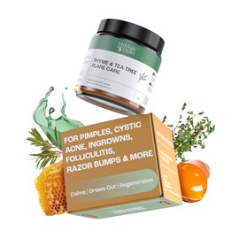 Thyme & Tea Tree Flare Care | Solution for Painful Pimples, Cystic Acne, Ingrowns, Folliculitis, Groin Flare Ups, Razor Bumps | Bartholin | Safe Flare-Up Solution with Egg Yolk Extract & Tea Tree 4 oz size 4 ounce scent - Herbal smell with thyme and tea tree