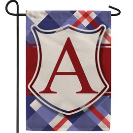America Forever Patriotic Shield Monogram A Garden Flag, 12.5 x 18 inch Double Sided, Red White Blue Letter A Flag, USA Shield Decorative Outdoor Yard Art, Memorial Day 4th of July Decor