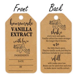 50PCS Kraft Vanilla Extract Labels Homemade Vanilla Extract Tags with Instructions for Gifting & Refilling Handcrafted Vanilla Bottles,Kitchen Pantry,Jar(Includes Rope),2.6 * 1.3 in