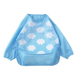 Chuckle P8161-00-30 Meal Apron, Long Sleeve with Pockets, Baby Clothes, Nursery School, Made in Japan, Light Blue