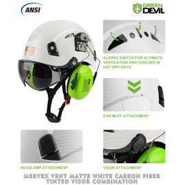 Safety Helmet Hard Hat with Visor and Ear Protection Adjustable Lightweight Vented ABS Work Helmet for Men and Women 6-Point Suspension ANSI Z89.1 Approved Ideal for Industrial & Construction