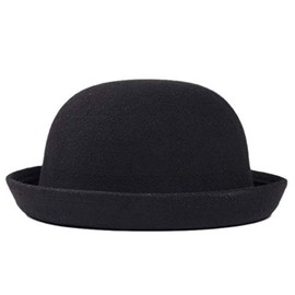 Kids Bowler Hat Trendy Formal Round Top Hat with Rolled Brim Easy Matching Unisex Felt Black Fedora for Daily Wear, Banquet, Photos Bowler Fedora