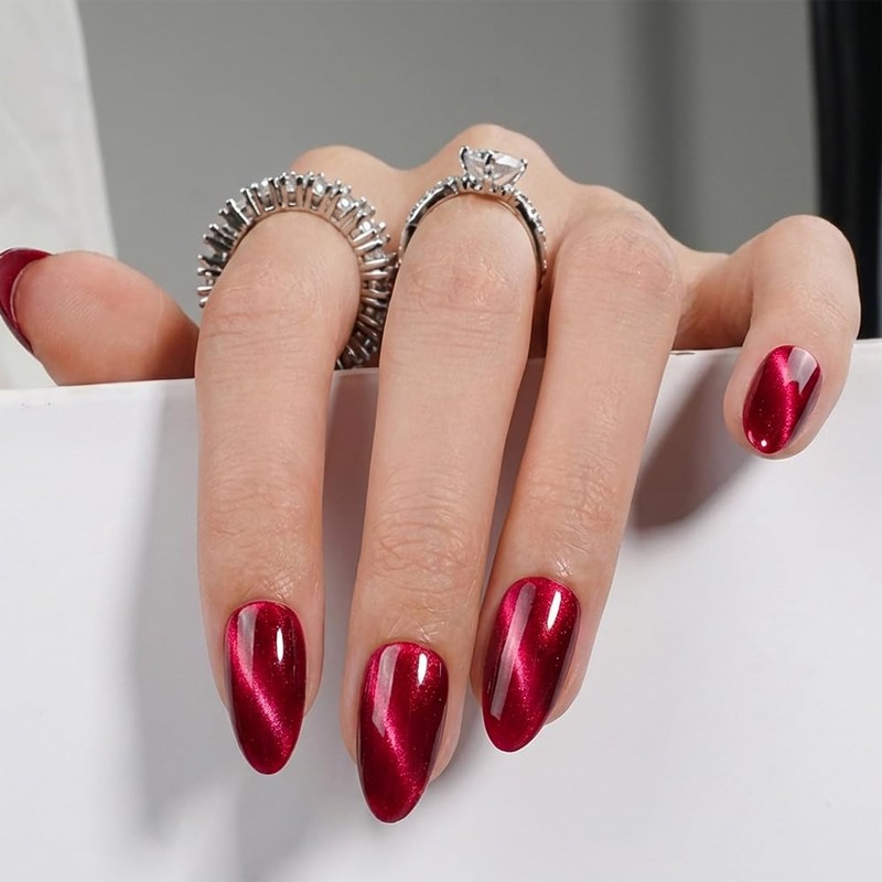 30 Uñas postizas almendradas medianas estilo ojo de gato con