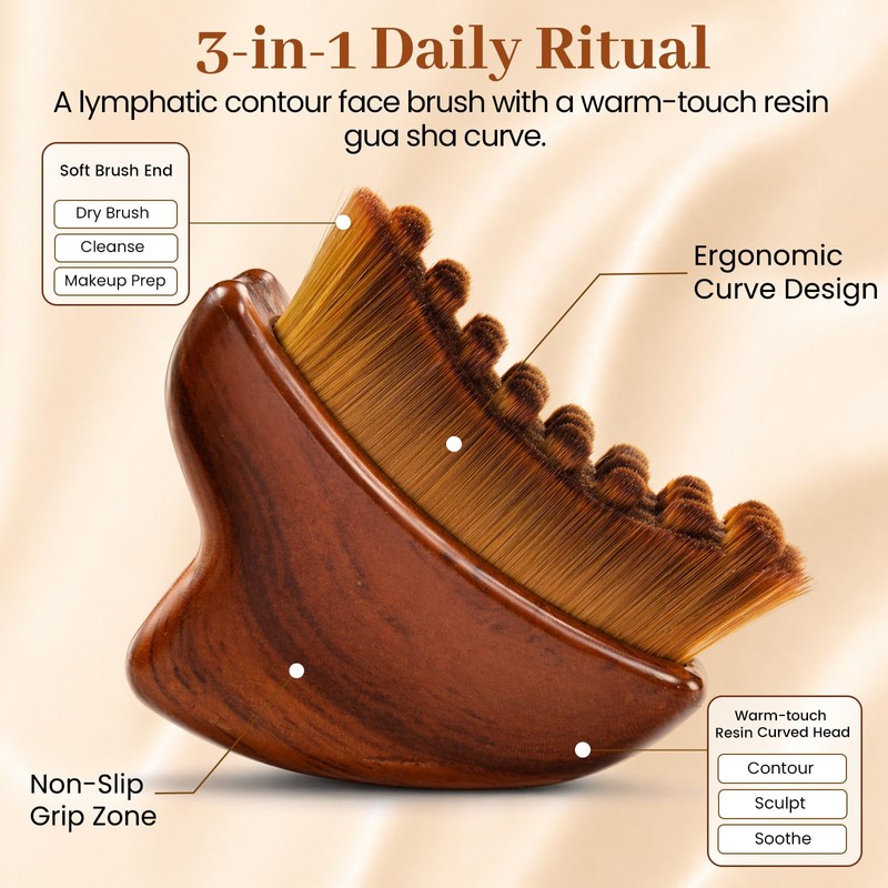 3-in-1 Lymphatic Contour Face Brush & Gua Sha, Dry Brush
