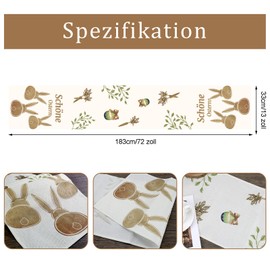 XIANNVXI Rabbit Table Runner, Easter Decoration, Rabbit Linen Table Runner, Washable, Easter Eggs, Carrots, Spring Tablecloth for Dining Room, 33 x 183 cm
