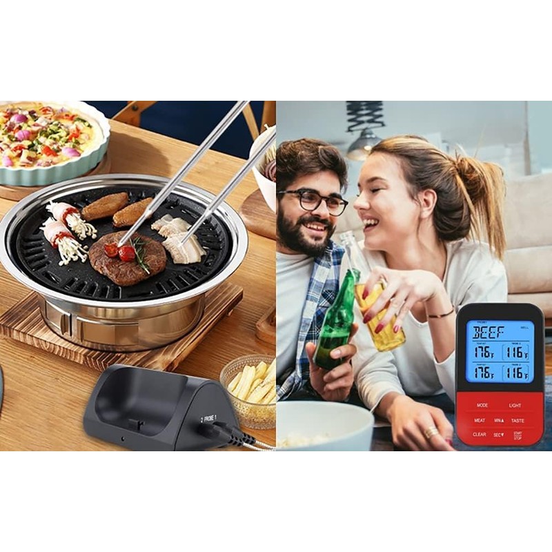 ANCLLO Dual Probe Digital Thermometer Wireless Programmable Temperature Gauge Meter