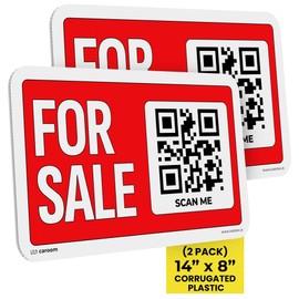 14'' x 8'' for Sale Sign Car (Plastic, 2-Pack) - Also for Trucks, House, Business & More I App Included