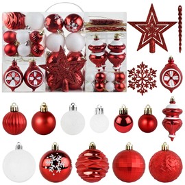 MuRealy 99 Pcs Christmas Ball Ornaments Set - 2024NEW Red and White Christmas Ornaments, Shatterproof Christmas Balls Tree Ornaments Hanging Ornaments for Xmas Holiday Party Decor
