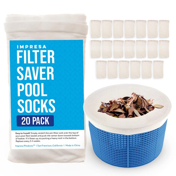 Impresa Products 20-Pack of Pool Skimmer Socks - Excellent Savers for Pool Filters, Baskets, and Skimmers - The Ideal Sock/Net/Saver to Protect Your Inground or Above Ground Pool