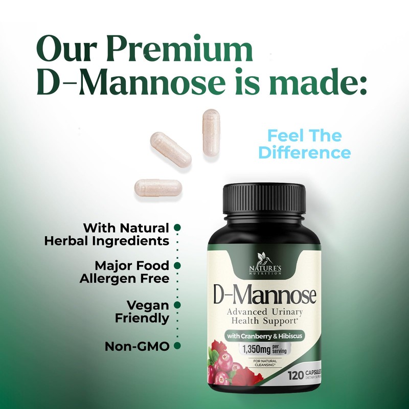 D-Mannose Supplement 1,350 mg with Cranberry & Hibiscus - Effective