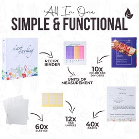 Recipe Binder with Plastic Sleeves - 3 Ring Family Recipe Book to Write in Your Own Recipes - Blank Recipe Book Binder Kit with 60 Sleeves, 40 Recipe Cards, 10 Category Dividers (Art of Cooking)