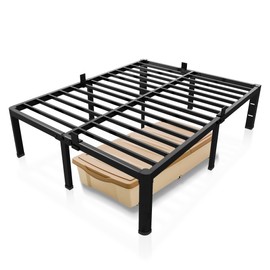 ROIL 12 inch Metal Queen Bed Frame with Rounded Corner and Headboard Hole Mattress Retainers 3500LBS Heavy Duty Steel Slats No Box Spring Needed Platform Noise-Free Easy Assemble