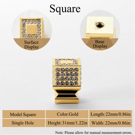 4 PCS Rhinestone Drawer Knob, Zinc Alloy Cabinet Pulls Handles Single Hole Diamond Drawer Knobs for Cupboard Wardrobe Drawer (Square)