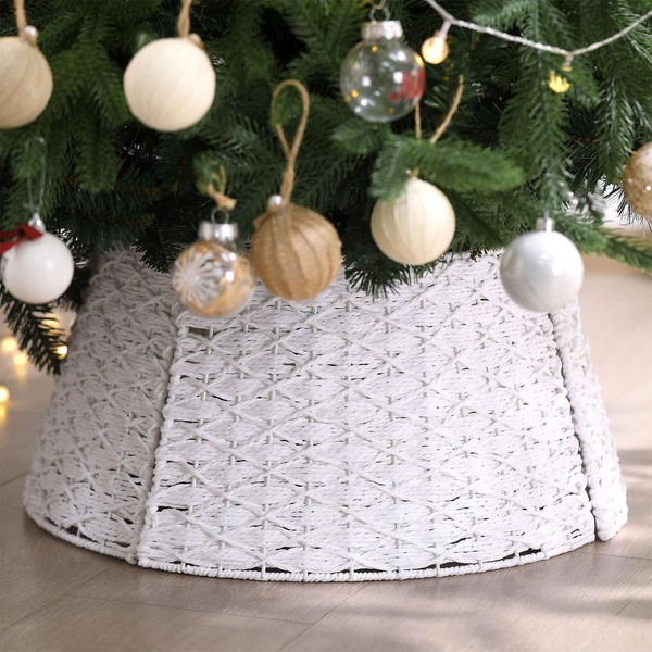 Poen 24 Inch Wicker Christmas Tree Collar Skirt Farmhouse Rustic