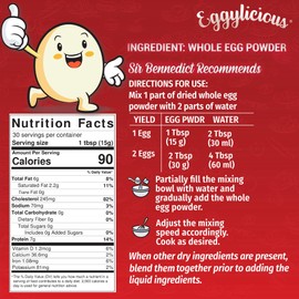 Eggylicious Whole Egg Powder, Dried Natural Protein Powder, Made from Fresh Eggs, White & Yolk mixed, Pasteurized, Non-GMO, No Additives, Used for Baking Icing,1lbs(16oz)