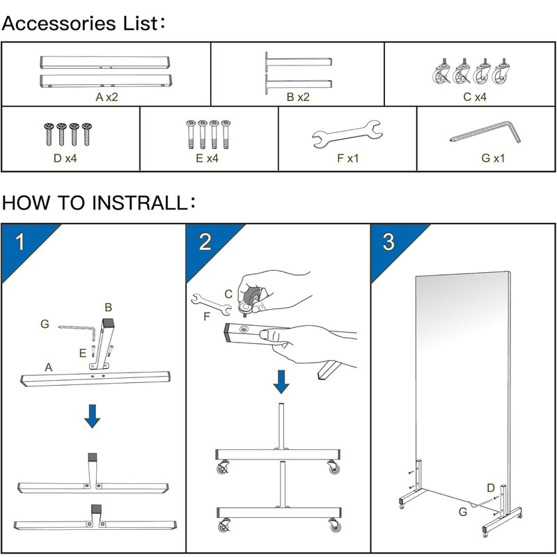 Fitcleer Floor Mirror 360° Swivel Rolling Base with Lockable Wheel，Compatible