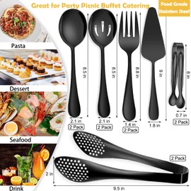 IAXSEE 11 PCS Serving Utensils, Large Stainless Steel Spoons Forks Tongs, Pie Server, Great for Hostess Buffet Catering Banquet Party, Black