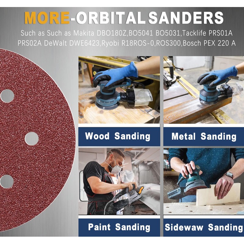 STEBRUAM 150mm Sanding Discs 120 Grits 50PCS,Hook and Loop Sandpaper