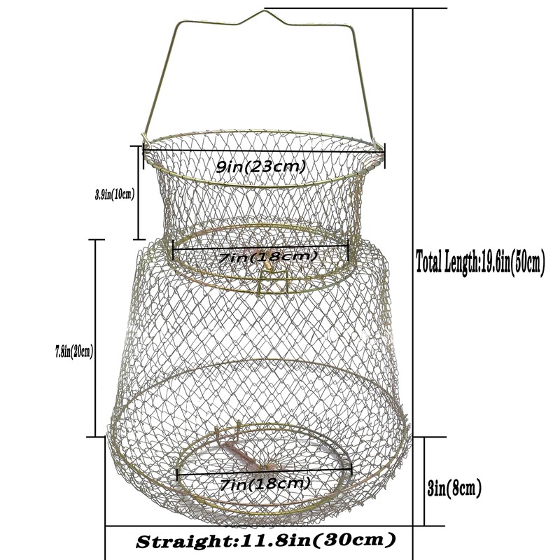 Metal Fish Basket. Wire Metal Fish Basket. Foldable Fishing Cage.