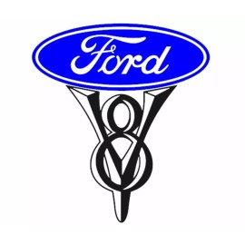 Greenstar Fits Vintage Ford Motor Co Ford  V8  Multi Colored Vinyl Decal - FREE SHIPPING - 5" W x 5.6" H, V8 In WHITE