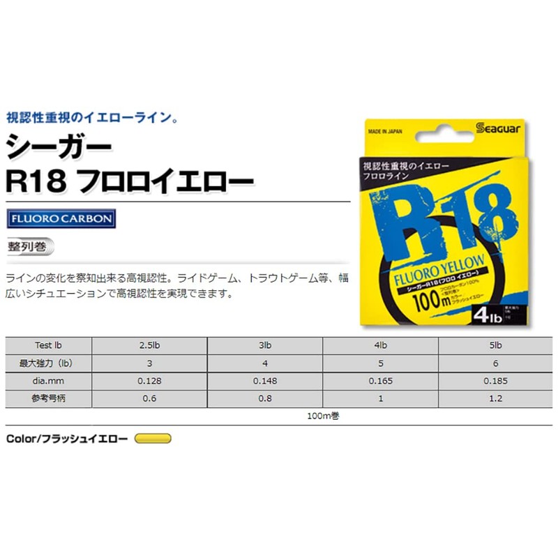 Seaguar Line Seager R18 Fluoro Yellow, 328.4 ft (100 m)