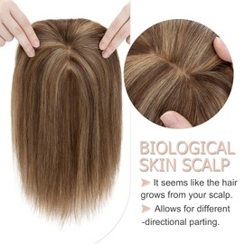 SEGOHAIR Hair Toppers for Women Real Human Hair With Bangs 13 * 15 cm Larger Silk Base 150% Density Clip In Topper Hairpieces Wiglet Top Hair Pieces for Women Whin Thinning Hair /10 Inch 4P27