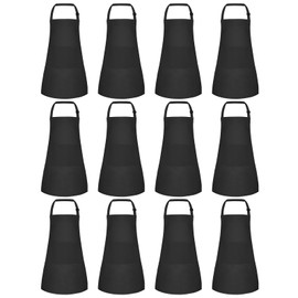 Morcheiong 12 Pack Adjustable Kids Apron Bulk with 2 Pockets Toddler Apron Kids Painting Aprons for Cooking Baking Paiting Boys Girls (Black)
