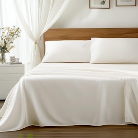 Alkyonos Viscose Derived from Bamboo, Soft Cooling Bedding with Silky Smooth Finish,16" Deep Pocket, Hypoallergenic, Breathable, 4 Pieces Full Luxury Hotel Milky White Bed Sheets, Oeko-Tex Certified