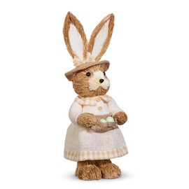 The Bridge Collection Rustic Easter Bunny Figurine - Standing Spring Rabbit in Dress with Hat and Egg Basket - Farmhouse Holiday Decor