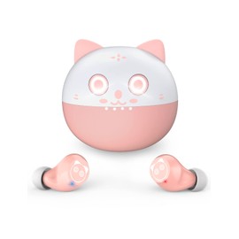 AMAFACE Auriculares inalámbricos TWS Bluetooth 5.0 con control táctil con estuche de carga inalámbrica Pink Kitty IPX5 impermeable HiFi estéreo auriculares intraurales micrófono incorporado