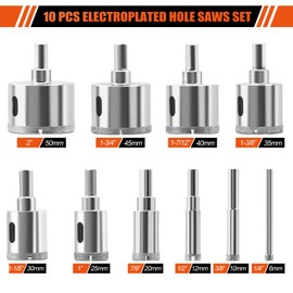 MARSBASE Diamond Hole Saw Kit,10 PCS Tile Hole Saw Kit Diamond Electroplated Drill Bits Sets with EVA Mould for Guide Jig Hollow Drill Hole Saw for Tiles,Ceramic,Glass,Gypsum,Marble,Granite,Silver