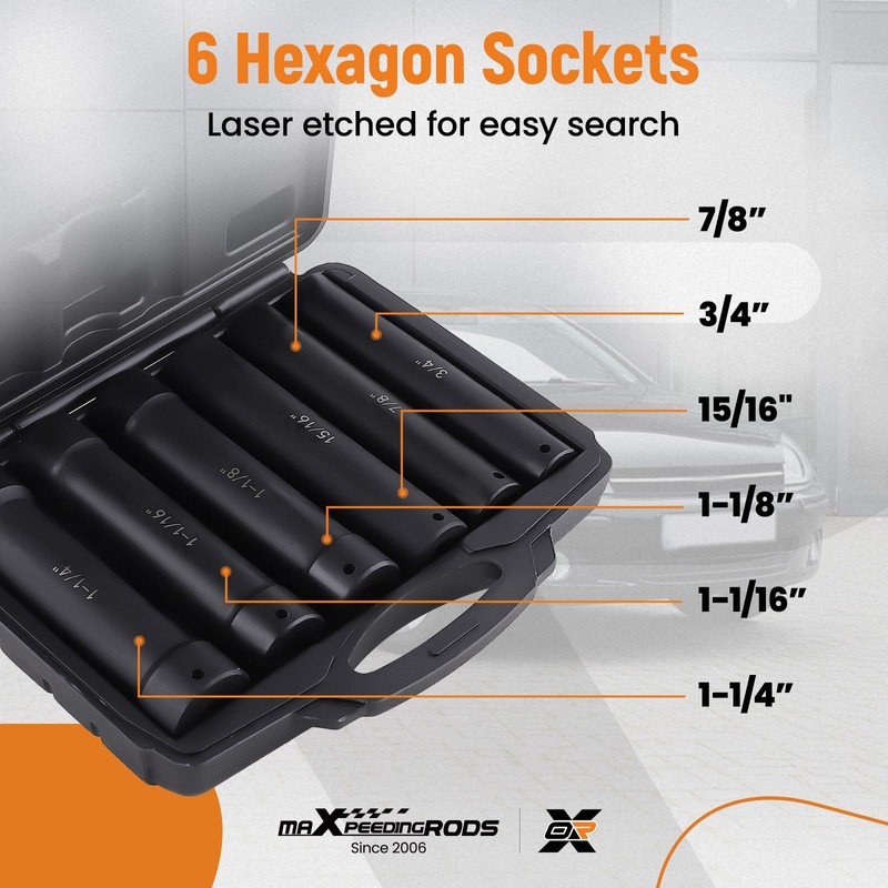 maXpeedingrods 1/2 Inch Drive Extended Length Impact Socket Set, 6Pcs