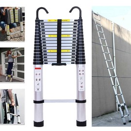 Telescoping Extension Ladder 14.5FT Aluminum Folding Telescopic Ladders EN131 Standard Lightweight Portable for Home Loft Attic Heavy Duty 330lbs Max Load Nonslip Rubber Feet