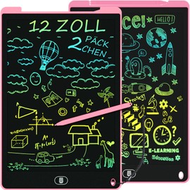 Colourful LCD Writing Board, 12 Inches, Electight Drawing Board, Wipe Clean, Lockable, LCD Writing Tablet, Toys & Gifts for Children 3-12 Years at Home, School, Pack of 2, Pink