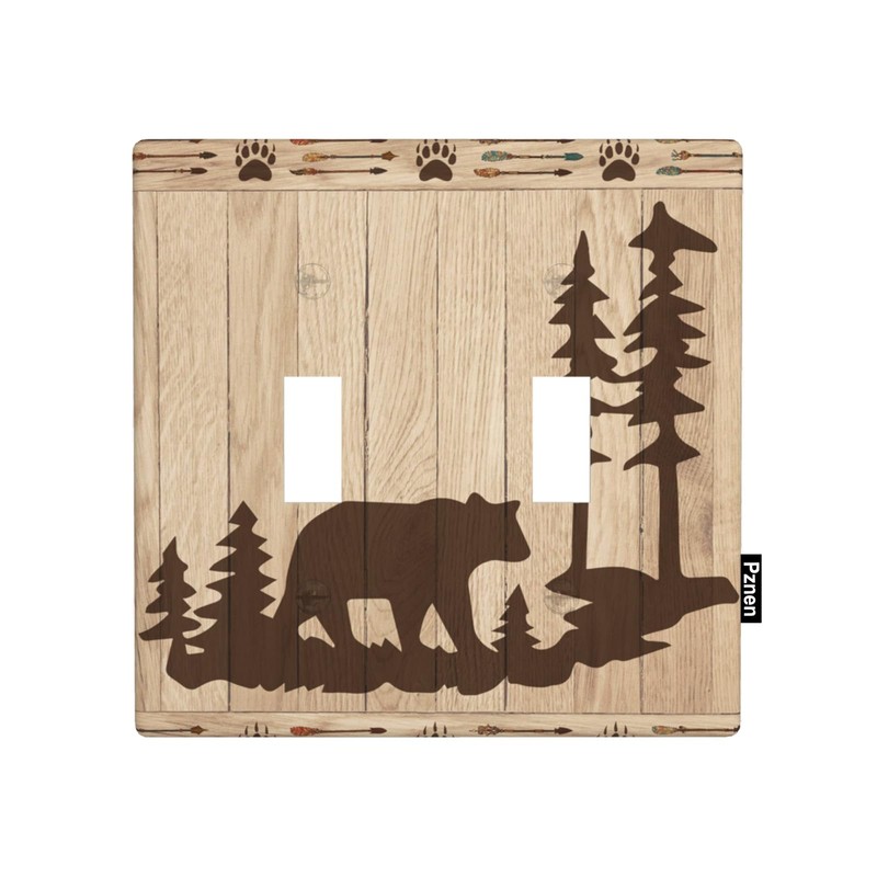 Pznen Wild Bear 2 Gang Wall Plate Bear and Cabin