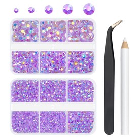 qiipii 3060PCS Violet AB Resin Rhinestones for Crafts Light Purple AB Flatback Jelly Resin Rhinestone 2mm 3mm 4mm 5mm 6mm 5 Sizes Non-Hotfix Gems Stones Diamonds for Tumblers Mugs Bottles DIY Crafts