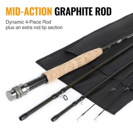 TOPFORT Fly Fishing Rod and Reel Combo Starter Kit, 4 Piece Lightweight Ultra-Portable Graphite Fly Rod Complete Starter Package with Carrier Bag