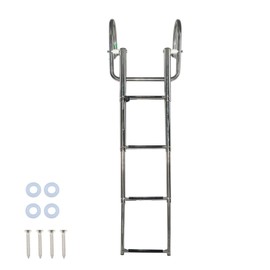 WFLNHB Heavy Duty 4 Step Pontoon Boat Ladder Foldable Stainless Steel Marine Yacht Ladder Replacement for Pontoon Boat