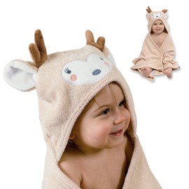 Baby Hooded Towel Made of 100% Organic Cotton - Baby Bath Towel with Hood Super Soft - Ideal as a Bath Poncho and Bathrobe for Boys and Girls 0-4 Years, Gift for Birth Girls & Boys. (Reindeer)