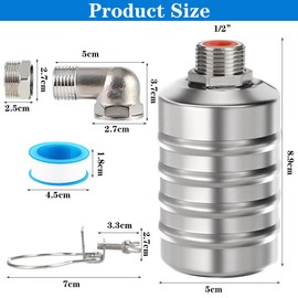 Floating Valve 1/2 Inch or 3/4 Inch Automatic Water Level Control Adjustable Made of 304 Stainless Steel for Water Tanks, Fish Ponds, Pools, Livestock Troughs and Distilling Equipment. Robust and