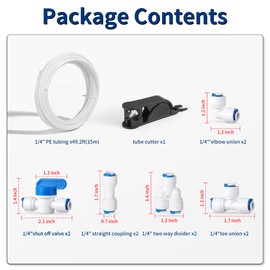 Professional 1/4" OD Tubing Water Line Kit for Refrigerator Ice Makers, 49.2 ft Ice Maker Water Line Kit for RO Water Systems with Fittings(White)
