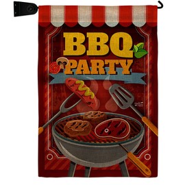 BBQ Party Burlap Burlap Garden Flag Set Mailbox Hanger Summertime Fun and Sun Beach Pool Luau Tropical Season Outdoor Sunny Small Decorative Gift Yard House Banner Double-Sided Made In USA 13 X 18.5